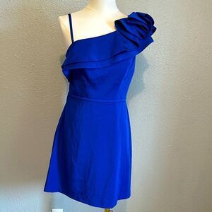 NEW leena for Mac Duggal women’s one shoulder ruffle midi dress size 6